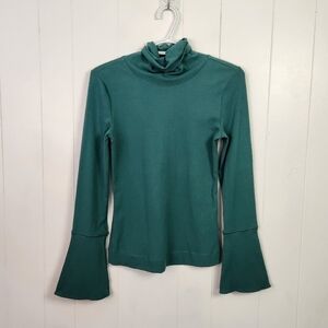 Free People Sydney Green Turtleneck Top T-shirt Bell Sleeves Size XS New Lounge
